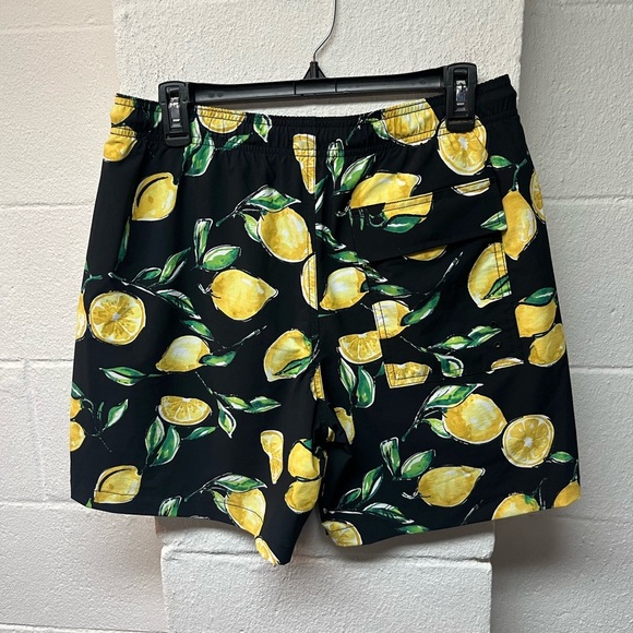 Express Black Lemon Print Mens Swim Shorts - Picture 3 of 4